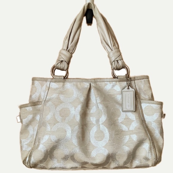 COACH Parker Signature Op Art Silver Shoulder Bag - Picture 1 of 16